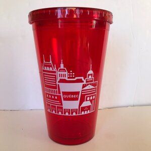 Tim Hortons 2019 Reusable Plastic Cup Glass Quebec City Red Lid No Straw